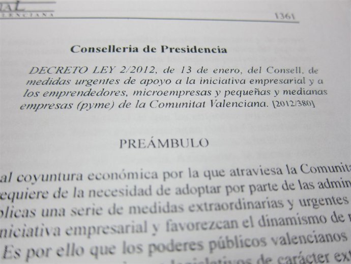 Decreto De La Conselleria De Presidencia Sobre Apoyo Al Emprendedurismo 