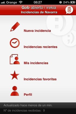 Imagen Del Menú De La Aplicación Incidencias En Toda Navarra