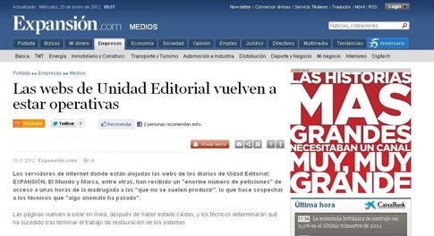 Página Web De Expansión Sobre La Vuelta A La Normalidad De Su Web