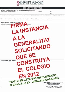 Cartel De Plataforma Per Russafa Para Exigir La Construcción Del Colegio En 2012