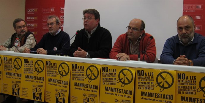 Los Representantes De FSES, CCOO, UGT, CSI·F E IV En La Rueda De Prensa.