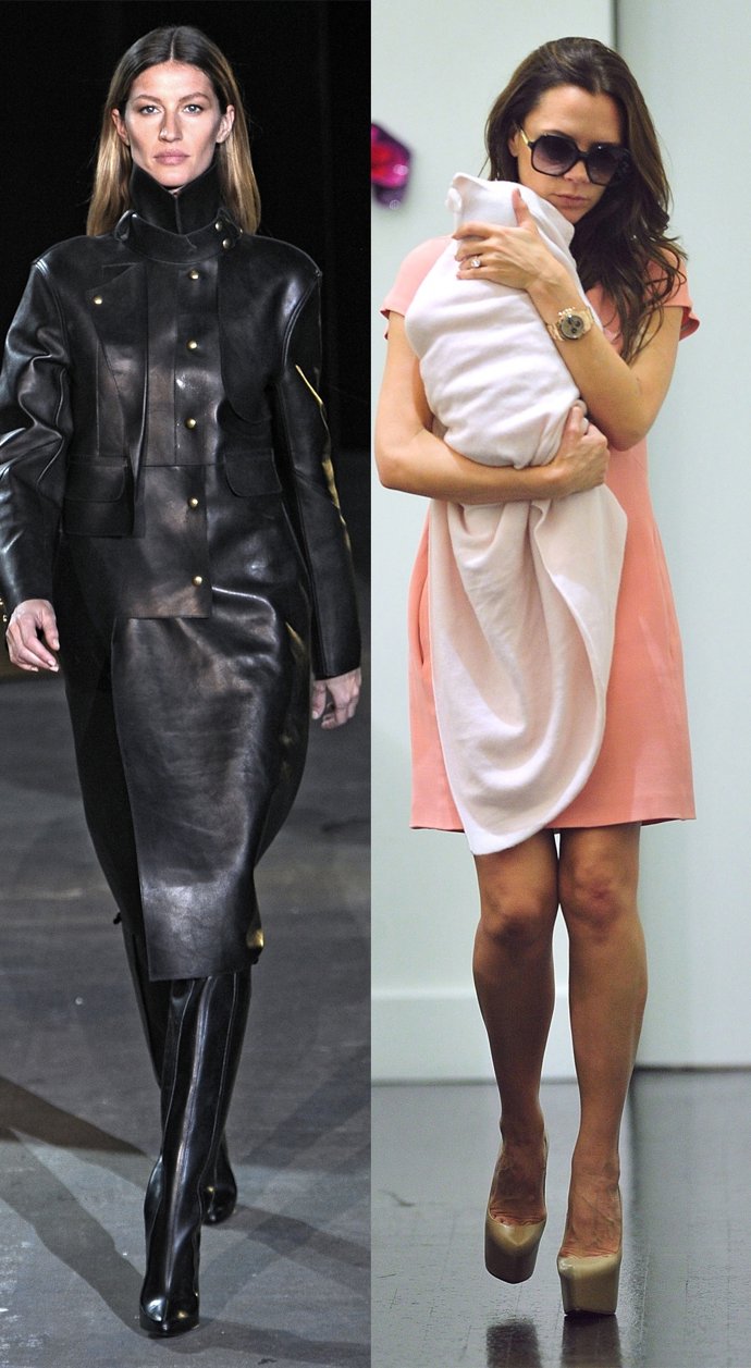 Montaje De Gisele Bündchen Y Victoria Beckham Con Harper Seven En Los Brazos 