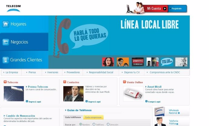 Página Web Telecom Argentina