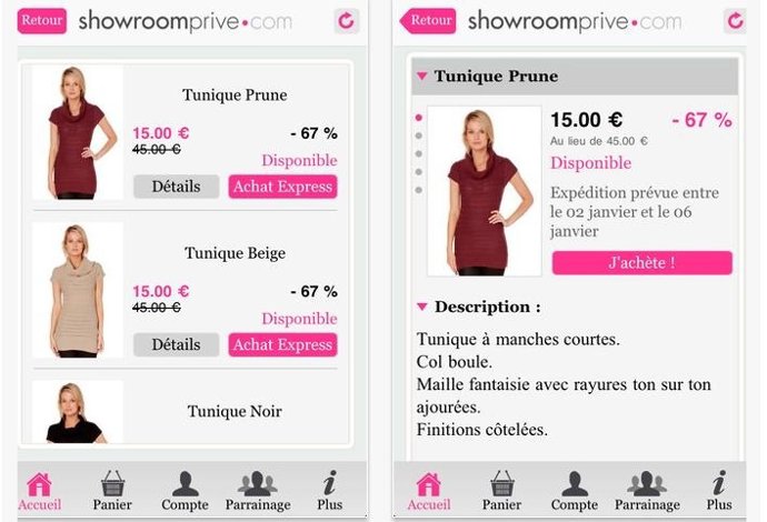 Aplicación Showroomprive