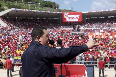 Hugo Chávez, durante un meeting del PSUV