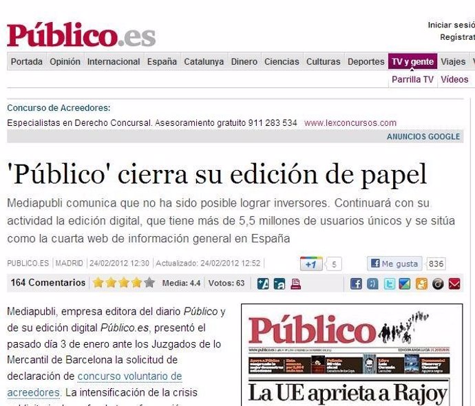 Cierra El Diario 'Público'