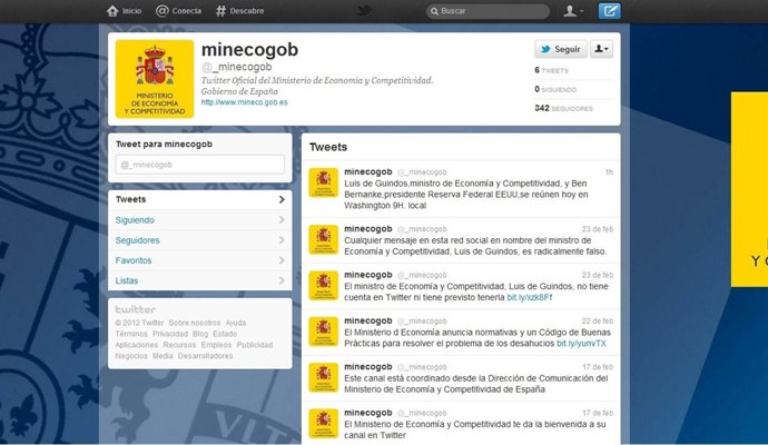El Ministerio De Economía Y Competitividad Abre Una Cuenta En Twitter