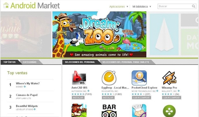 Página De Inicio De Android Market