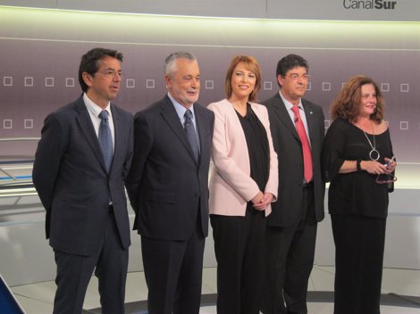 Griñán, Mabel Mata Y Valderas, Antes Del Debate En Canal Sur TV