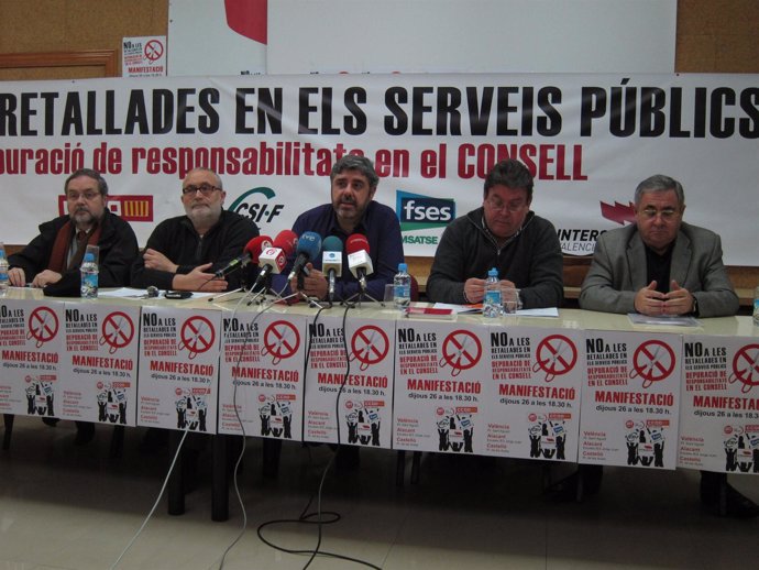 Portavoces De FSES, CCOO, IV, UGT Y CSI·F Anuncian Acciones Contra Los Recortes.