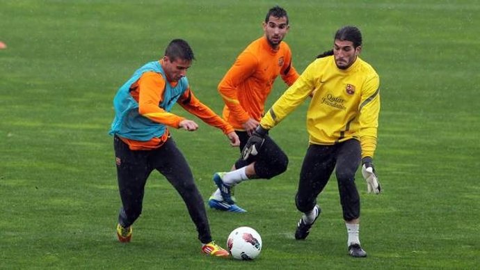 Tello, Montoya Y Pinto En Un Entrenamiento Del FC Barcelona