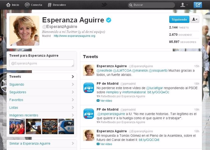 Cuenta De Twitter De Esperanza Aguirre