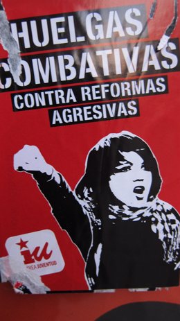 Pegatina A Favor De La Huelga Y Contra Reformas Agresivas, De IU