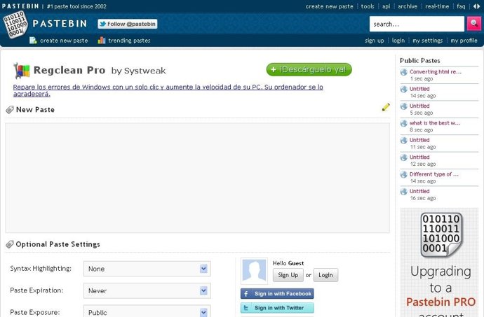 Página Web Pastebin.Com