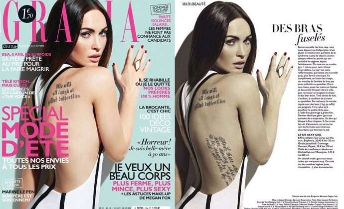 Montaje Portada E Interior De La Revista Grazia Con Megan Fox