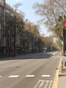 Calle Diagonal Vacía Por Los Cortes De Tráfico En Barcelona El 29M