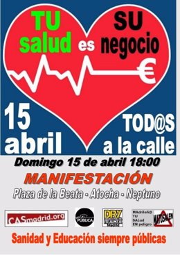 Cartel De La Manifestación Del 15 De Abril Por La Sanidad Pública
