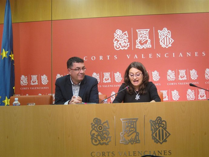 Morera Y Oltra En La Rueda De Prensa Tras La Junta De Portavoces