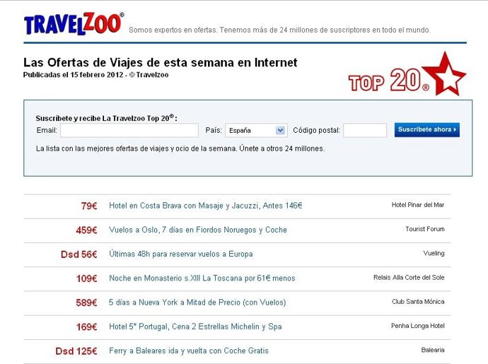 Página Web Travelzoo