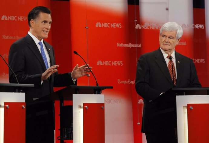 Precandidatos Republicanos A Las Elecciones Presidenciales Mitt Romney Y Newt Gi