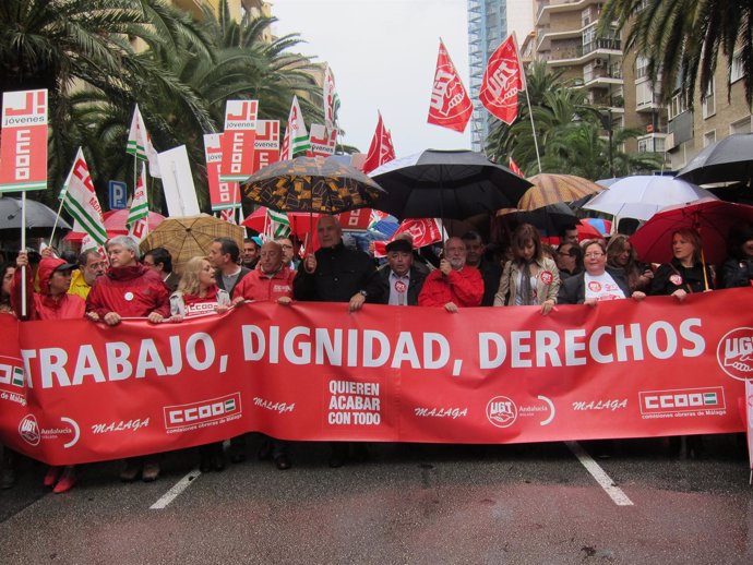 Cabecera De La Manifestación De Málaga Contra Los Recortes Del Gobierno