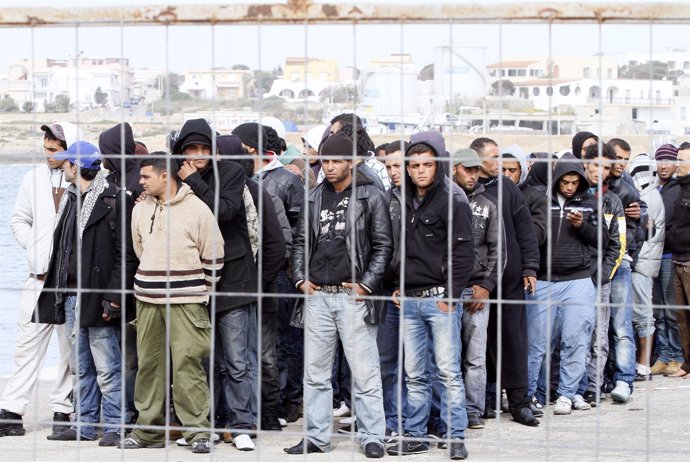 Inmigrantes en la isla de Lampedusa