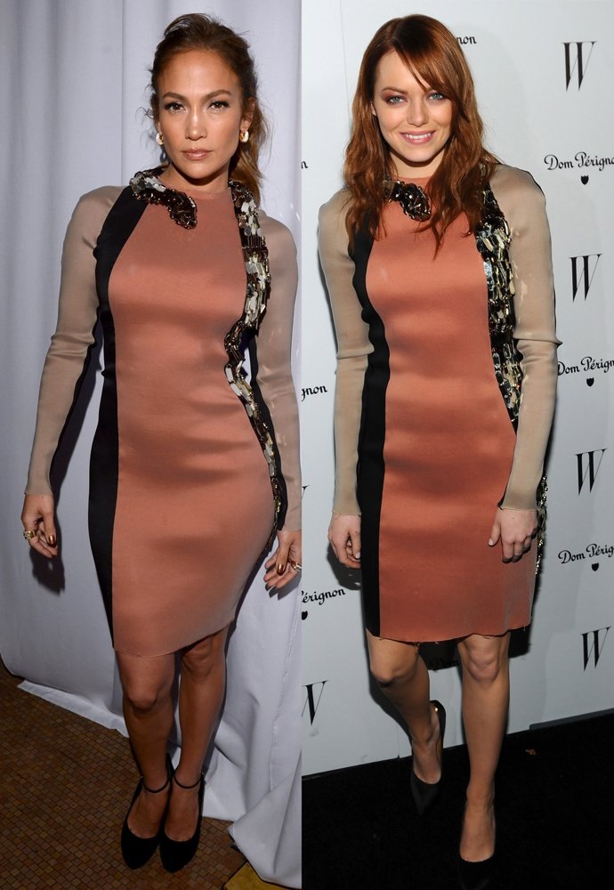 Montaje De Jennifer Lopez Y Emma Stone Con El Mismo Vestido 