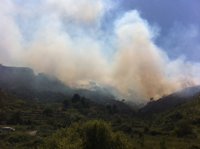 Cuatro helicópteros retoman las tareas de extinción del incendio de Rasquera (Tarragona)