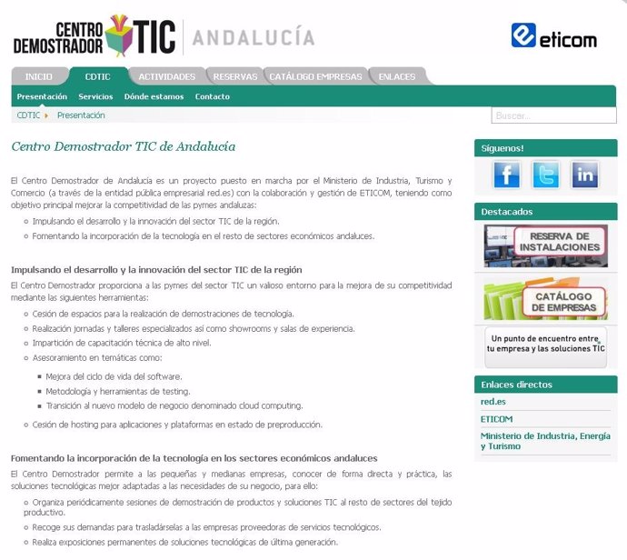 Página Web Del Centro Demostrador TIC De Andalucía 