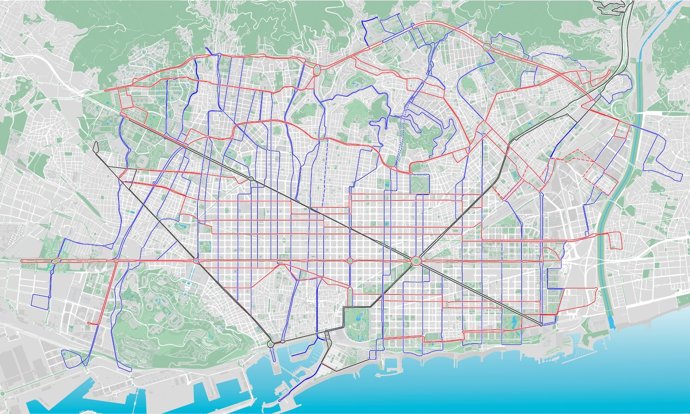 Mapa De Líneas De Autobús De La Red Ortogonal Retbus De Barcelona