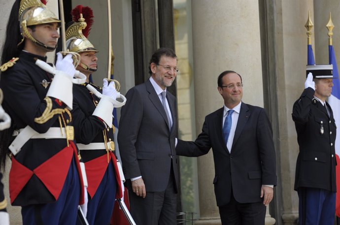 Presidente De Francia, Francois Hollande Y Mariano Rajoy En París