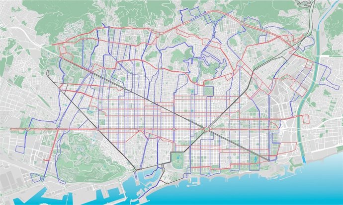 Mapa De Líneas De Autobús De La Red Ortogonal Retbus De Barcelona