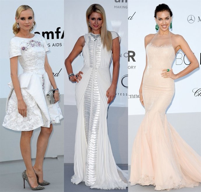 Montaje de Diane Kruger, Paris Hilton e Irina Shayk en la Gala amfAR