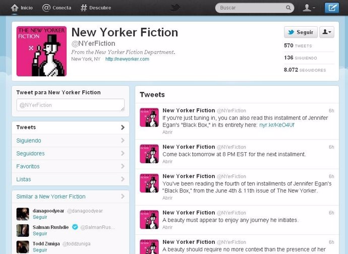 Cuenta Twitter New Yorker Fiction