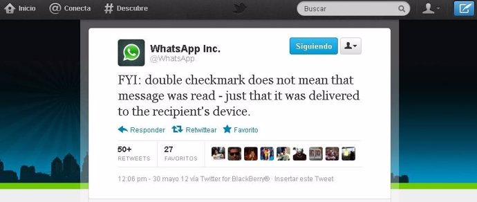 Tuit De Whatsapp Sobre El Doble Check