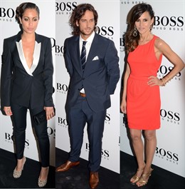 Montaje de Hiba Abouk, Feliciano López y Goya Toledo en la fiesta Hugo Boss 
