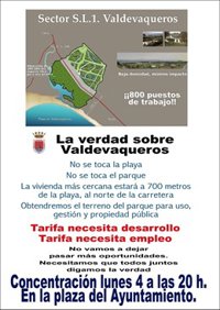El Ayuntamiento de Tarifa convoca para el lunes una concentración en apoyo al plan parcial de Valdevaqueros