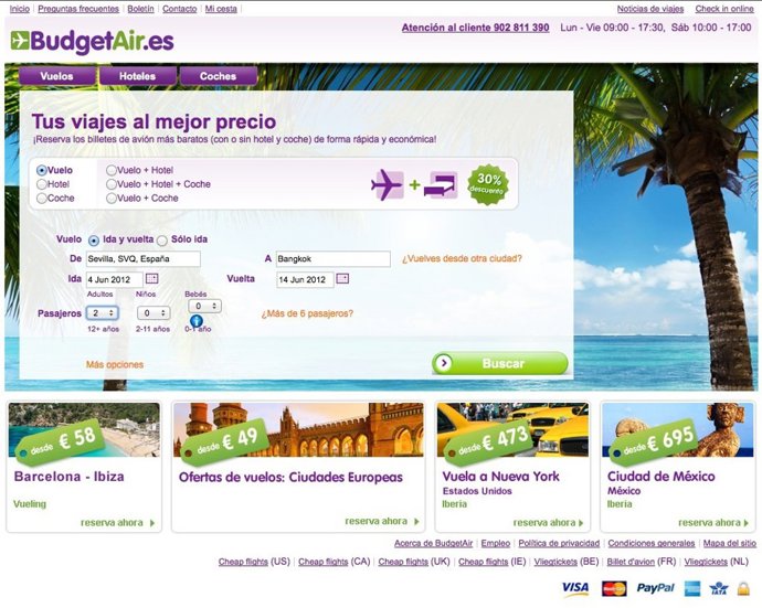 Página De Incio De La Web Budgetair.Es En España