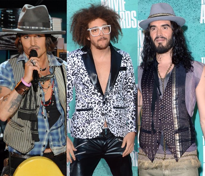 Montaje de Johnny Depp, LMFAO y Russell Brand en los MTV Movie Awards