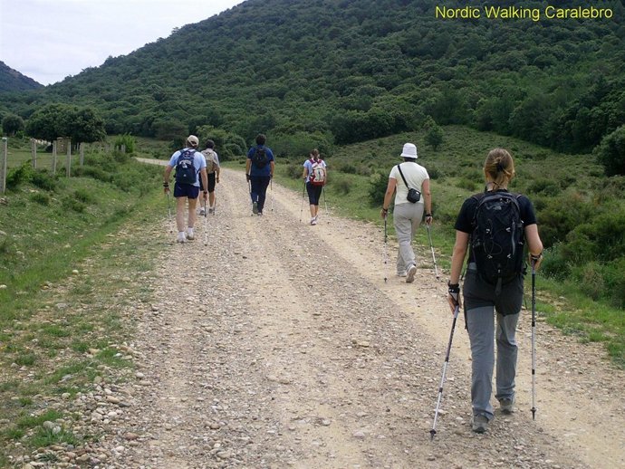 Personas Practicando Nordic Walking En Aragón