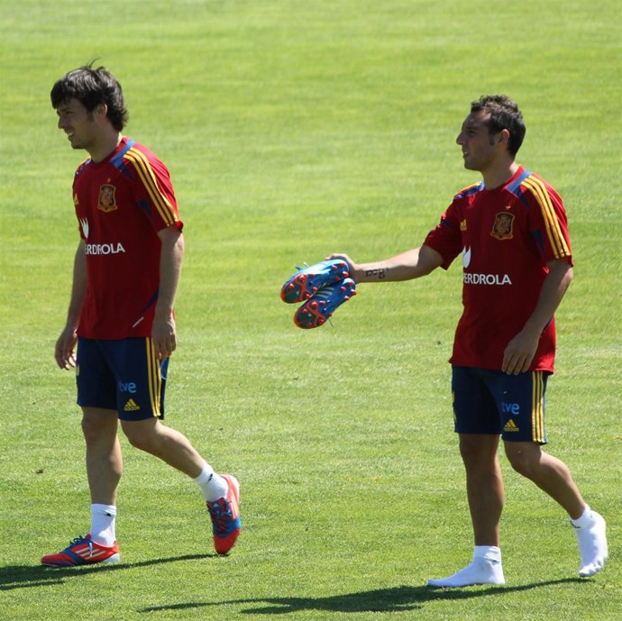 David Silva Y Santi Cazorla Entrenamiento Selección Española