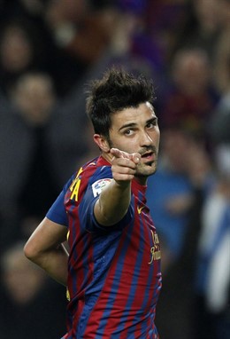 David Villa Celebra Un Gol Contra El Rayo Vallecano
