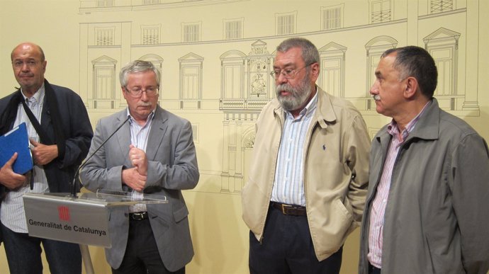 J.C.Gallego, I.F.Toxo (CCOO), C.Méndez, J.M.Àlvarez (UGT)