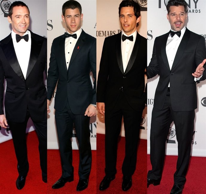 Montaje de Hugh Jackman, Nick Jonas, James Marsden y Ricky Martin en los Tony
