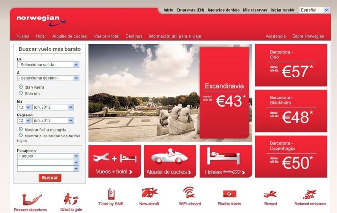Página Web Aerolínea Norwegian