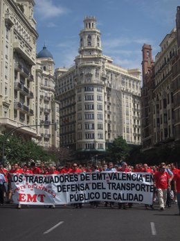 Trabajadores De La EMT En Una Protesta Reciente Por El Centro De Valencia