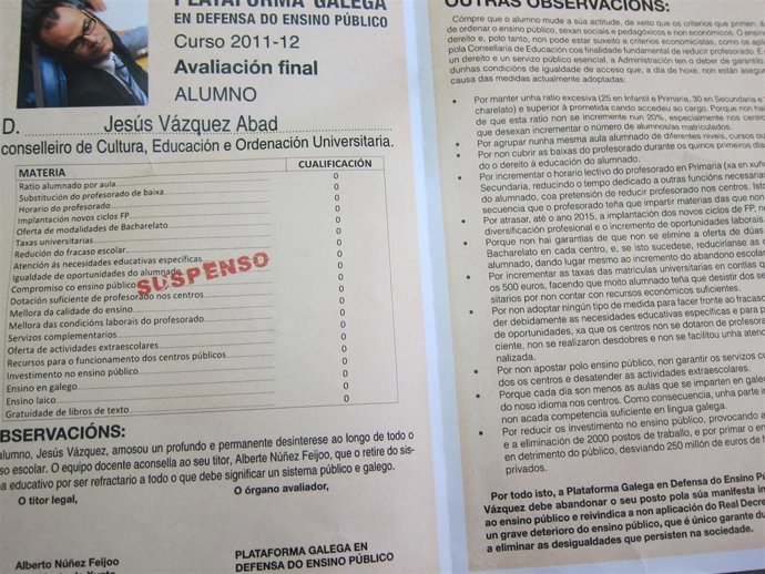 Suspenso Al Conselleiro De Educación, Jesús Vázquez