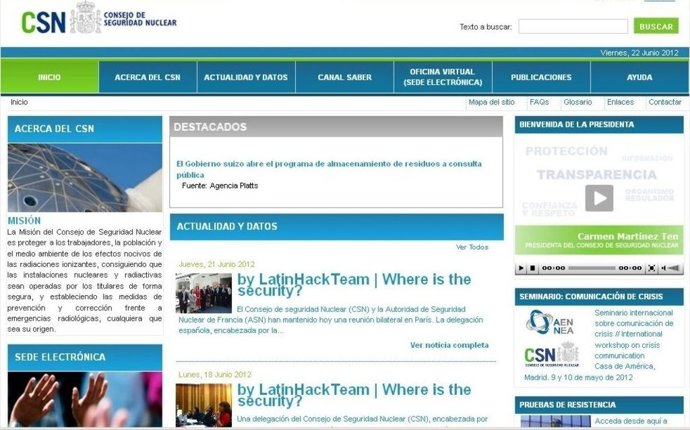 Imagen De La Página Web Del CSN En El Momento Del Ciber-Ataque.