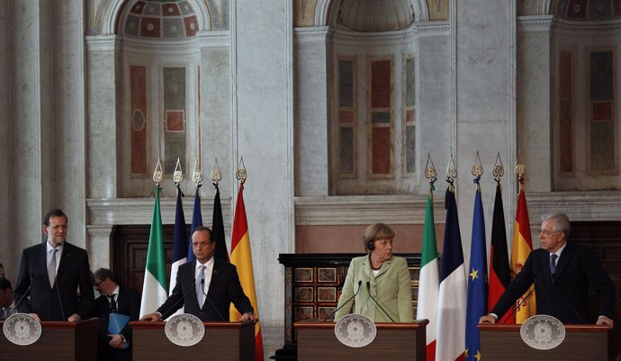 Rajoy, Hollande, Merkel Y Monti En La Cumbre Cuatripartita De Roma