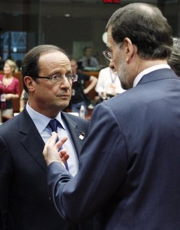 Primer Ministro Francés, François Hollande Y Mariano Rajoy